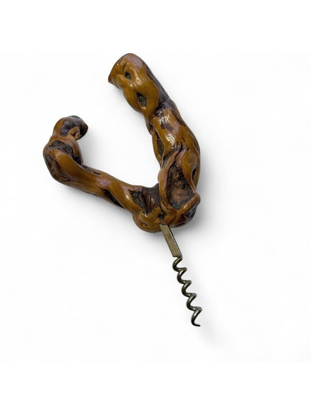 Vintage Corkscrew Natural Root Burl Wood Handle Barware